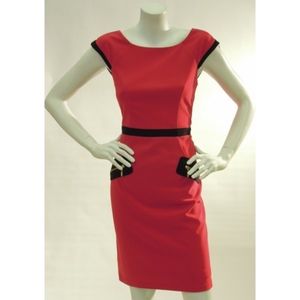 Joseph Ribkoff Red Bodycon Gold Zipper Dress